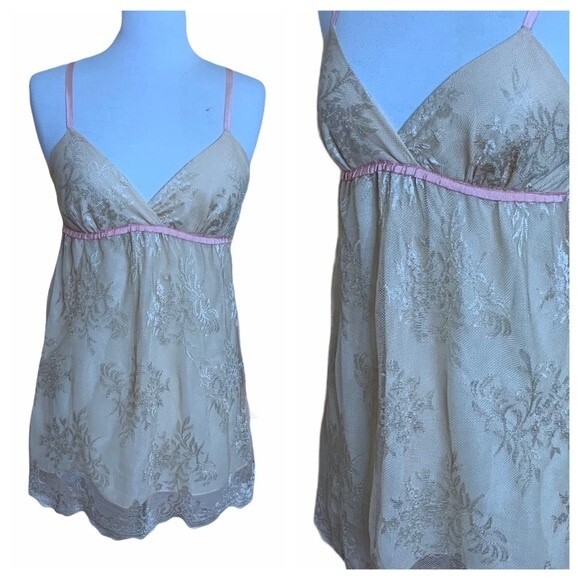 FLORA NIKROOZ Peach Lace Negligee Nightgown - Small - Picture 5 of 8